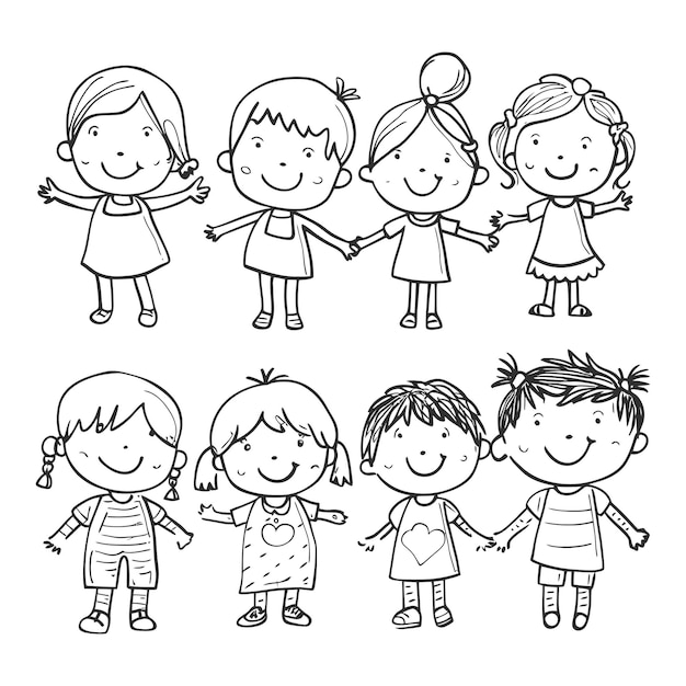 Vector well hand drawing kids set doodle style illustration