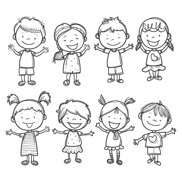 well hand drawing kids set doodle style illustration