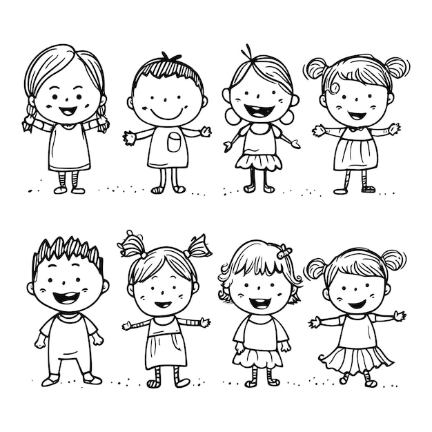 Vector well hand drawing kids set doodle style illustration