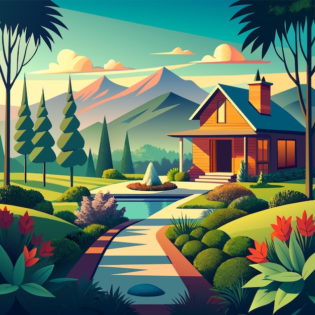 Well in the yard in the village vector illustration