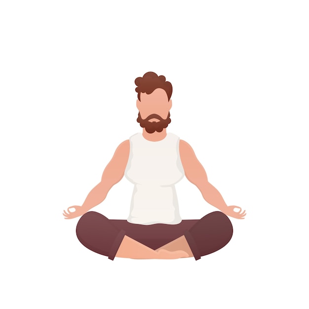 a wellbuilt man sits in the lotus position isolated cartoon style