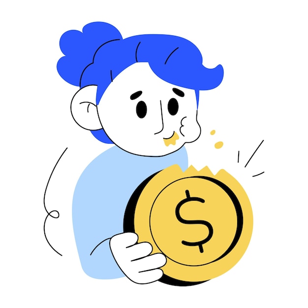 A welldesigned doodle mini illustration of greedy person