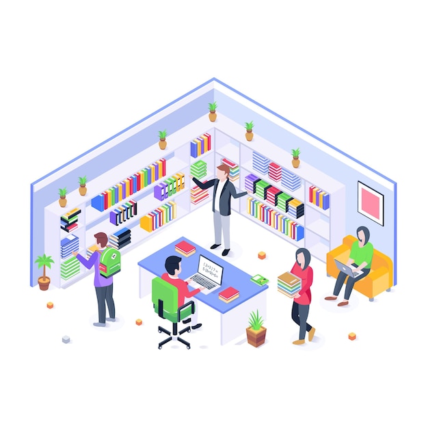 A welldesigned isometric illustration of a classroom