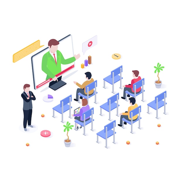 A welldesigned isometric illustration of a classroom