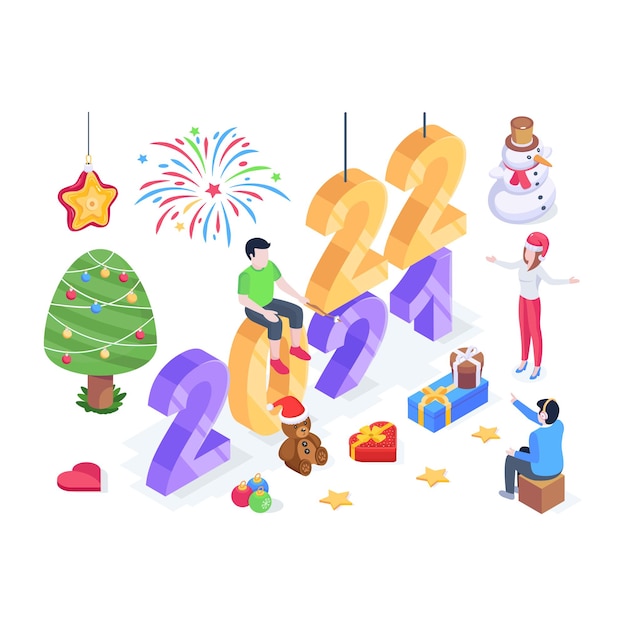 Хорошо продуманная изометрическая иллюстрация празднования нового года