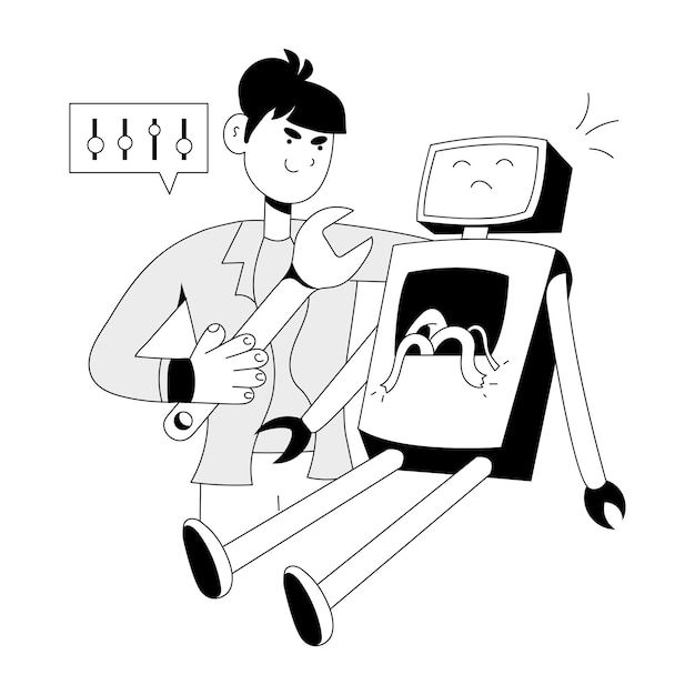 Welldesigned sketchy illustration of robot repair