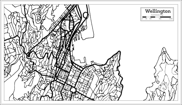 Vector wellington new zealand city map in black and white color. outline map. vector illustration.
