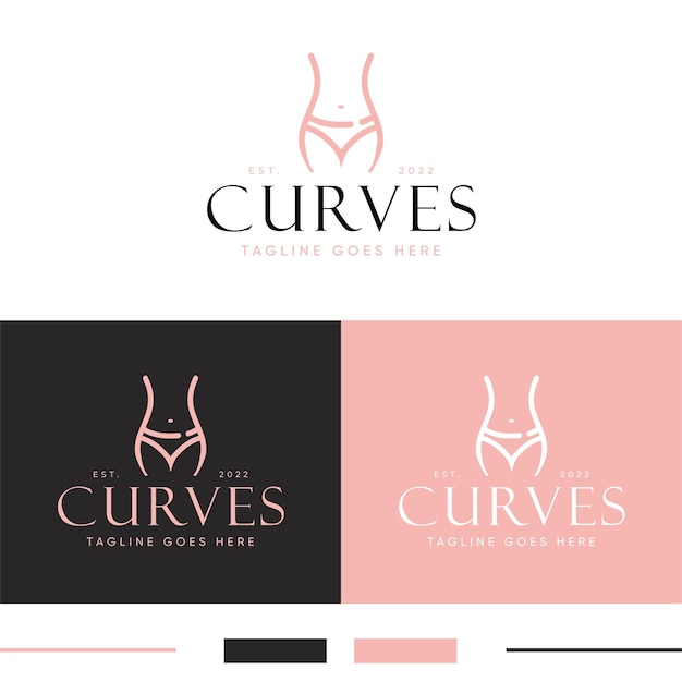 Wellness Girl 로고, Get in Curve 로고 디자인, Feminine Wellness 로고 - Grafix Circle