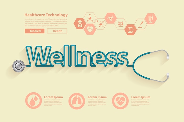 Wellness health ideas concept design, with Stethoscope in the shape