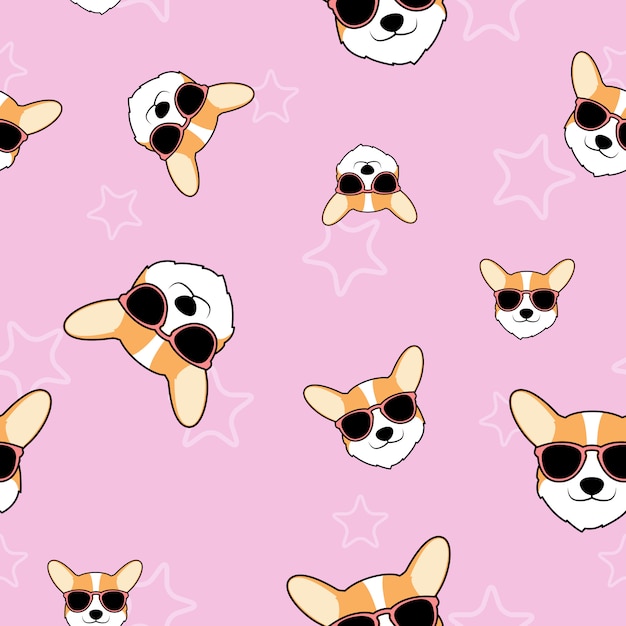 Vector welsh corgi dog face seamless pattern