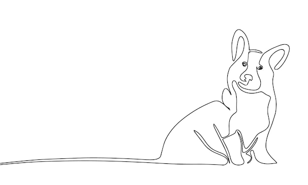 Welsh Corgi dog pet Continuous line one drawing Vector illustration Simple line illustration