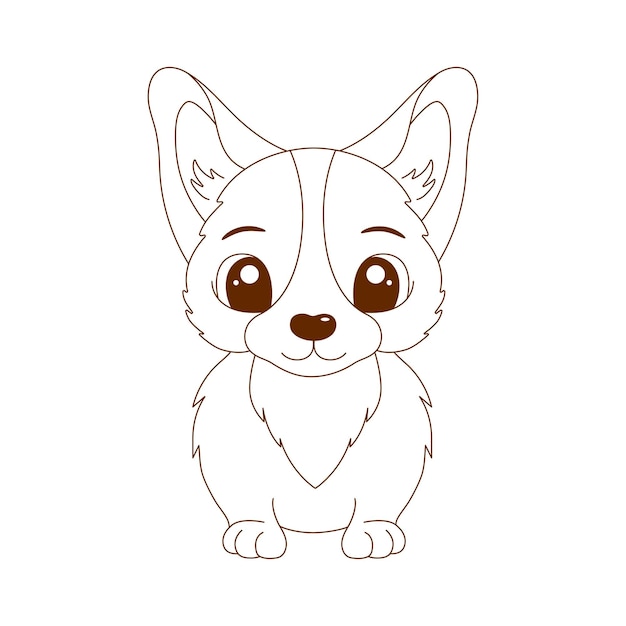 Welsh corgi pembroke in illustrazione vettoriale in stile doodle il cucciolo carino è seduto e sorridente