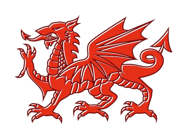 Vector welsh red dragon on white background vector illustration of fantasy monster illustrated on national flag on wales