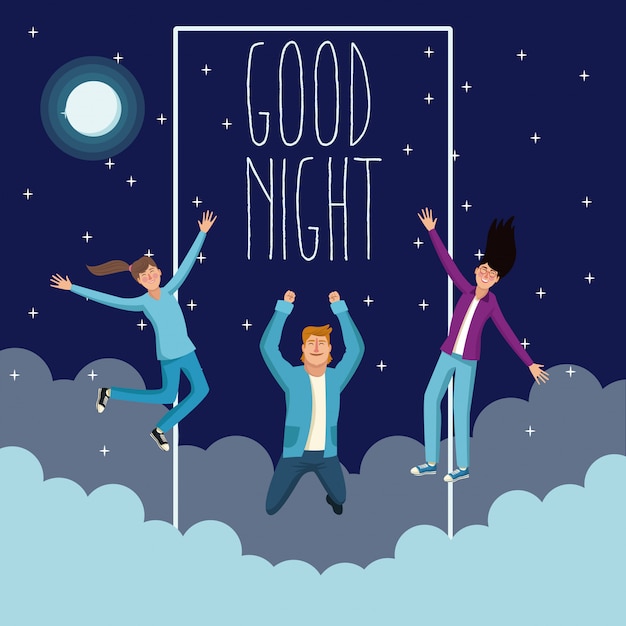 Welterusten en jonge mensen cartoons