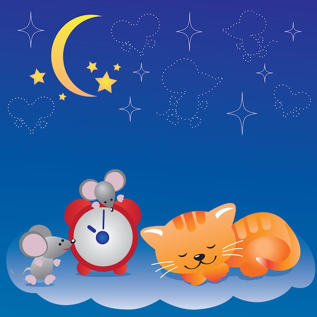 WelterustenKat en muis Vector illustratie