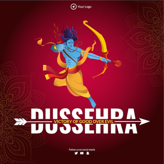 Wens je een heel gelukkig dussehra indian festival banner ontwerpsjabloon