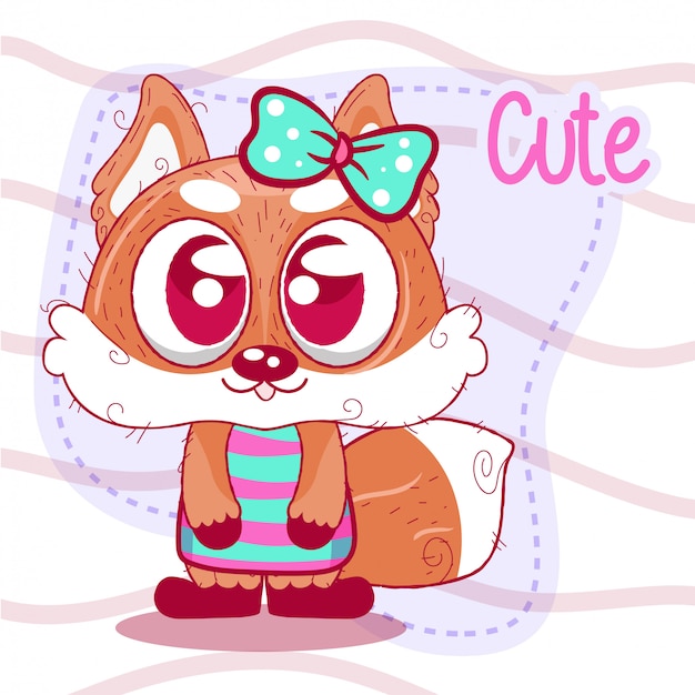 Wenskaart cute cartoon fox