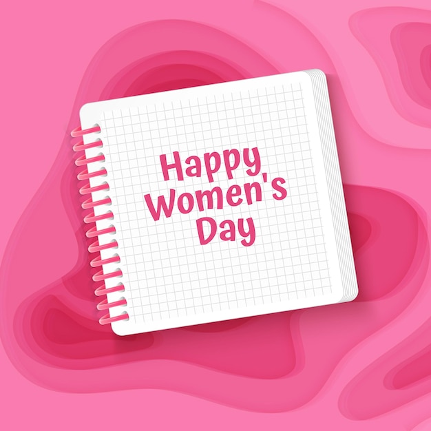 Wenskaart happy Womens day met roze papier knippen stijl achtergrond