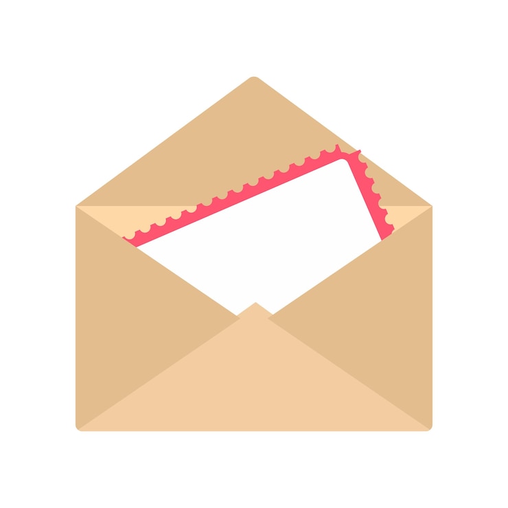 Vector wenskaart in het pictogram van de envelop in vlakke stijl geïsoleerd op een witte achtergrond