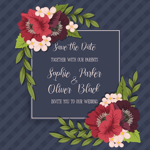 Wenskaart met bloemen. Vector illustratie.