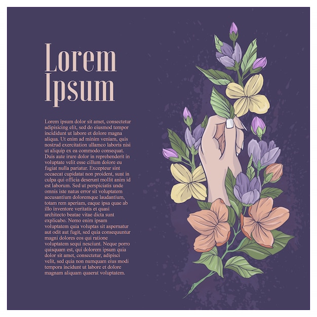 Wenskaart met hand en bloemen illustratie