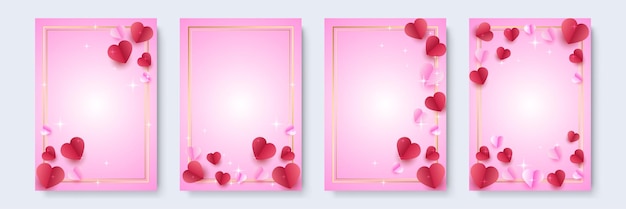 Wenskaart met hart ballon abstracte decoratie gelukkige valentijnsdag banners papier kunststijl