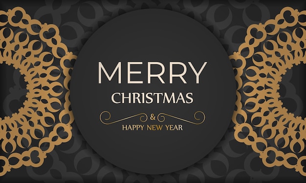 Wenskaart Prettige Kerstdagen en Gelukkig Nieuwjaar in zwart met luxe oranje ornamenten