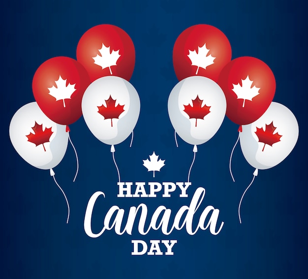 Wenskaart van gelukkige Canada dag met ballonnen helium