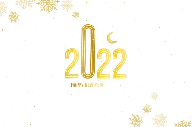 Wenskaart voor Happy New Year met gouden teken 2022 op een witte achtergrond. Platte vectorillustratie Eps10.