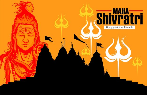 Vector wenskaart voor hindoe festival maha shivratri. illustratie van lord shiva, indische god van hindoes voor