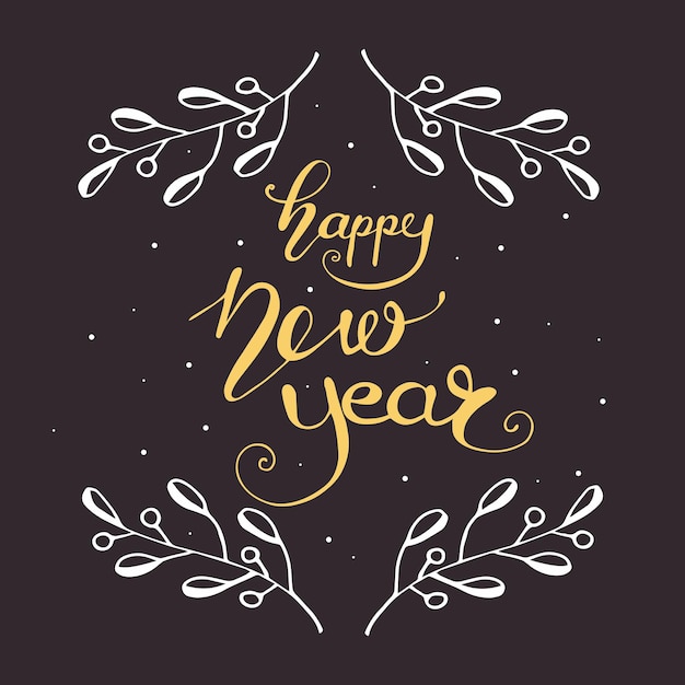 Wenskaartontwerp met belettering happy new year. vector illustratie.