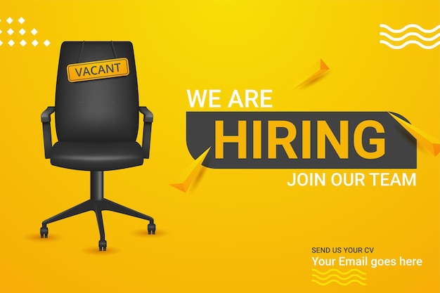 Were hiring with office chair and a sign vacant