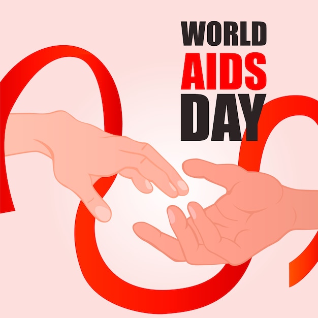 Wereld aids dag. hand in hand met rood lint.