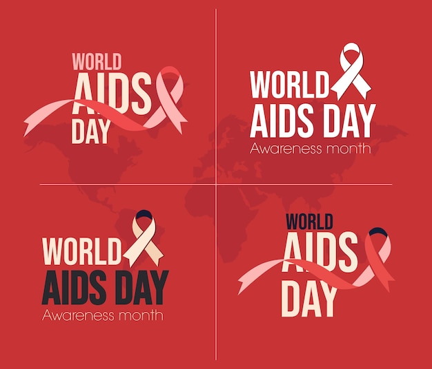 Wereld aids dag met aids bewustzijnslint. belettering poster.