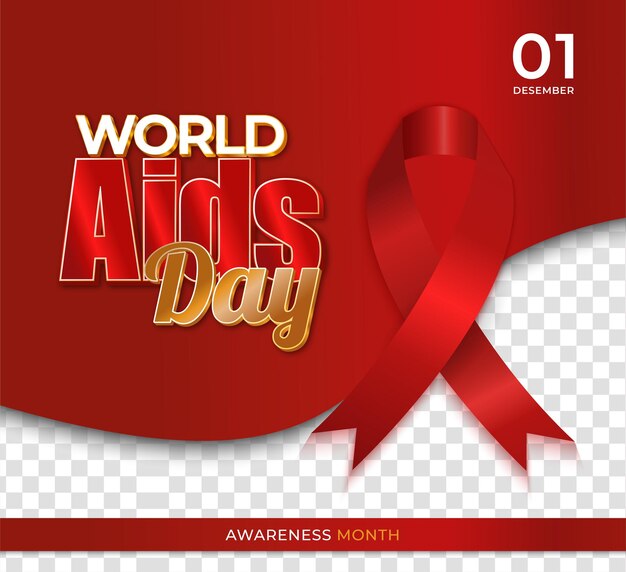 Wereld aids dag post met rode lint premium vector