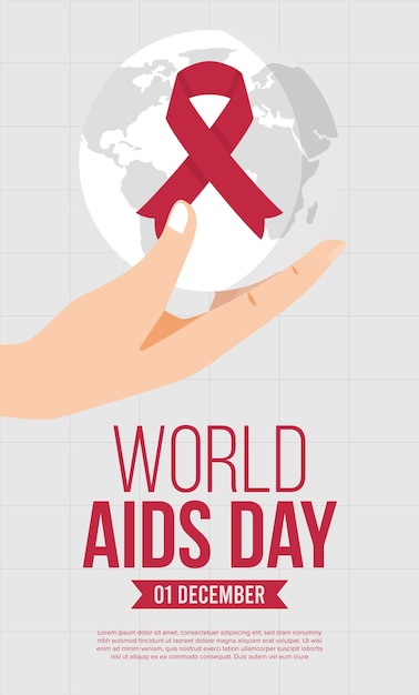 Wereld aids dag social media design post earth red ribbon hand