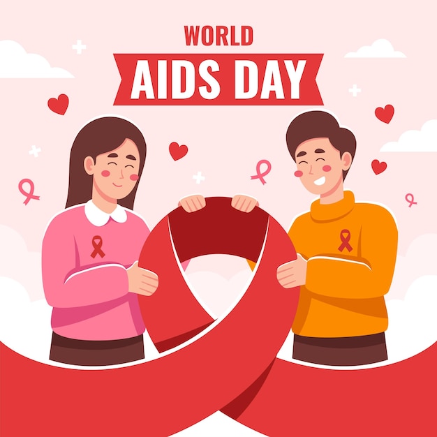 Wereld Aidsdagondersteuning met tekens en lint