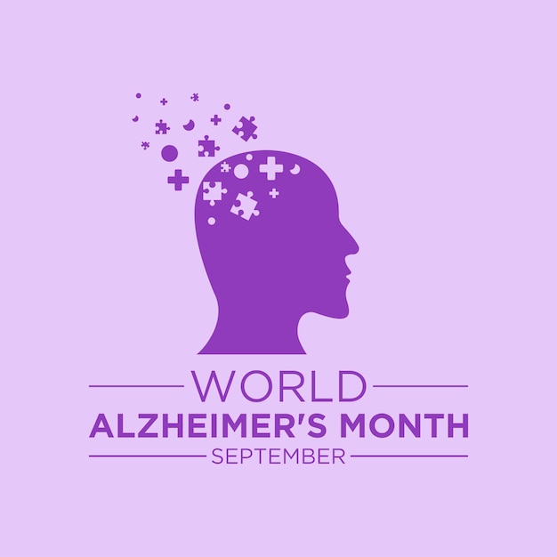 Wereld-Alzheimer-maand wordt elk jaar in september waargenomen. September is de Wereld-Alzheimer-maand. Vectorsjabloon voor spandoek, wenskaart, poster met achtergrond. Vectorillustratie