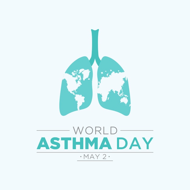 Wereld astma dag Vector illustratie van wereld astma dag bewustzijn poster met gezonde longen en inhalator