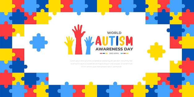 wereld autisme bewustzijn dag achtergrond ontwerpsjabloon Wereld autisme dag kleurrijke puzzel banner