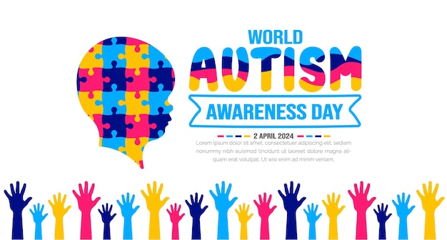 Wereld autisme bewustzijnsdag mensen die handen opsteken achtergrondsjabloon gevierd op 2 april gebruiken om ba