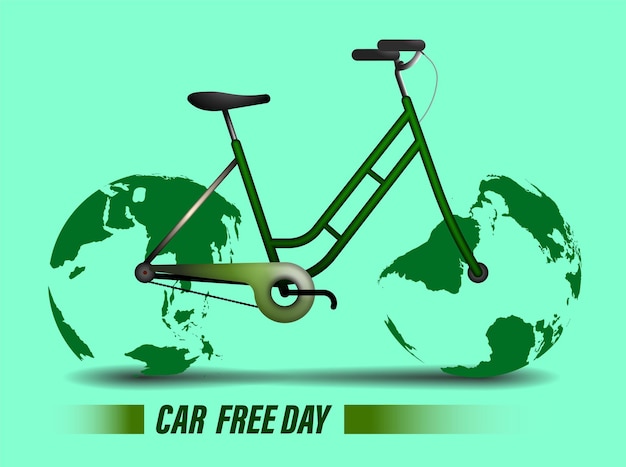 Wereld autovrije dag spandoek of poster Fiets met wielen in de vorm van de planeet aarde Milieubescherming en zorg 22 september Realistische vector