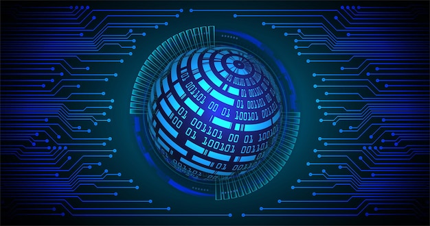 wereld binaire printplaat toekomstige technologie blauwe hud cyber security concept achtergrond