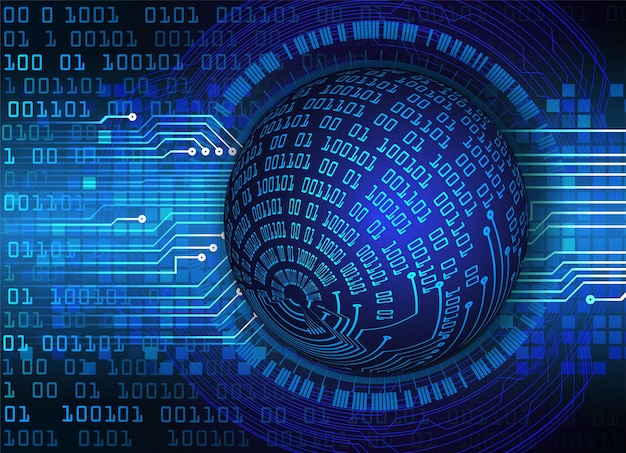 Vector wereld binaire printplaat toekomstige technologie blauwe hud cyber security concept achtergrond