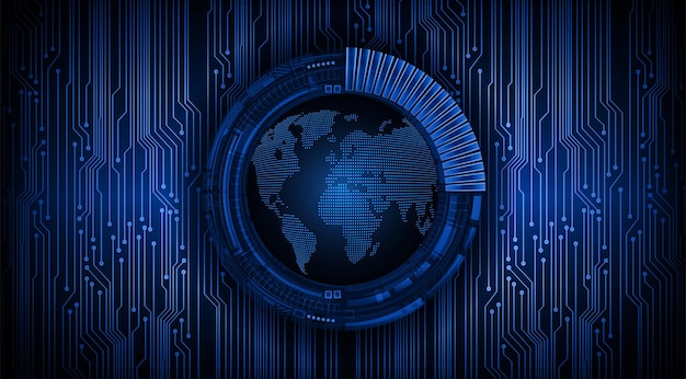 wereld binaire printplaat toekomstige technologie blauwe hud cyber security concept achtergrond