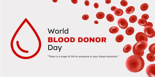 Wereld bloeddonordag Vectorillustratie van Donate blood concept banner met rode RBC