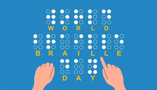 Vector wereld brailledag. alfabet voor blinden, braillecodetekens lezen. 4 januari flat vector symbool.