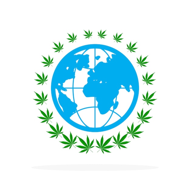 Wereld cannabis. Earth wereldbol icoon met cannabis bladeren. Concept van legaliseren van marihuana of cannabis.