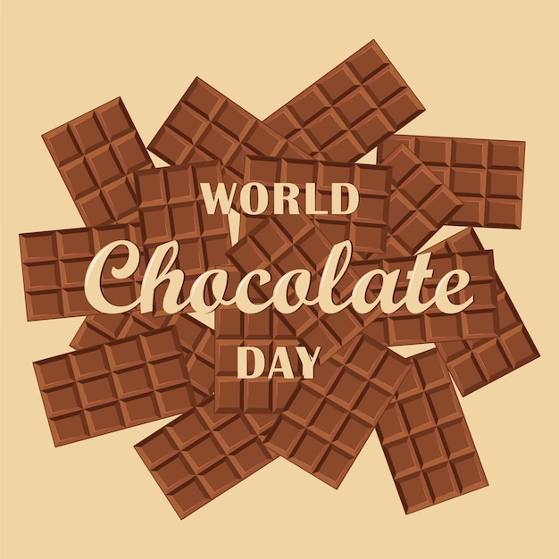 Wereld chocolade dag 7 juli kaart banner achtergrond met snoep chocoladereep snoep en belettering tekst