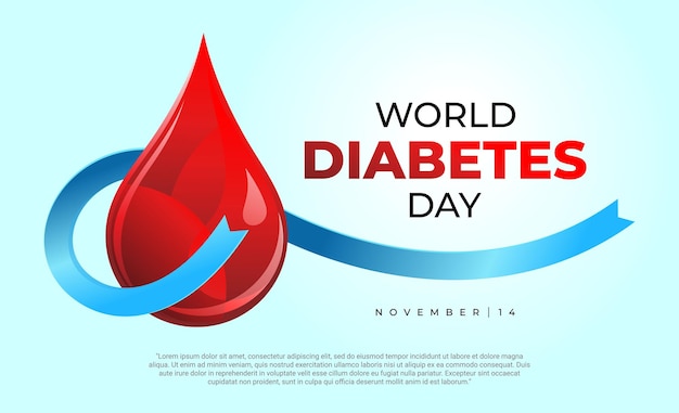 Wereld Diabetes Dag. bloeddruppel met lint in minimalistisch achtergrondontwerp. vectorillustratie